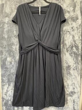 Soma Black Twist Front Empire Waist Short Sleeve Midi Dress Pockets XXL
